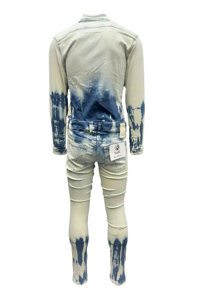 Vialli Cloud One Jumpsuit: Stylish Collared Button-Down with Acid Wash Print