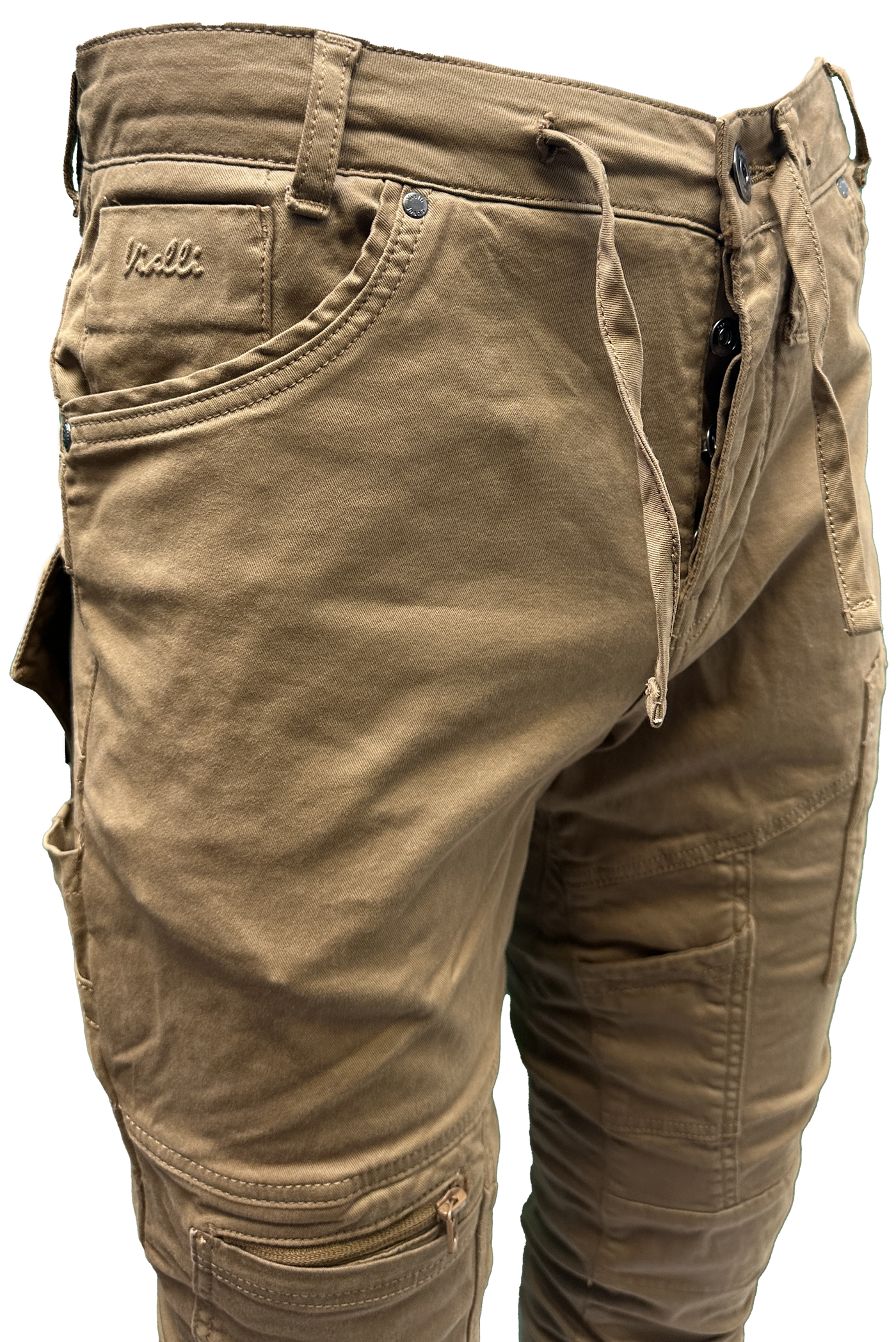 Vialli Ranger Khaki Cargo Pants: Durable Cotton Spandex Blend for Everyday Adventures