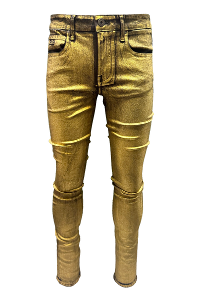 Vialli Universe Gold Skinny Coated Jeans: Sleek, Flattering Fit for Men