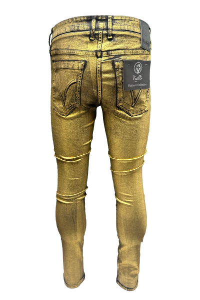 Vialli Universe Gold Skinny Coated Jeans: Sleek, Flattering Fit for Men