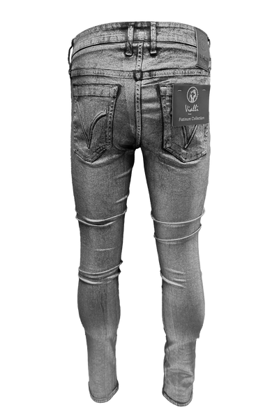 Vialli Universe Skinny Coated Jeans, Silver Finish, Sleek Form-Fitting Silhouette