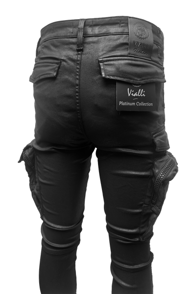 Vialli Jumper Wax Ultra-Fit Black Men's Designer Denim Jeans with Pockets