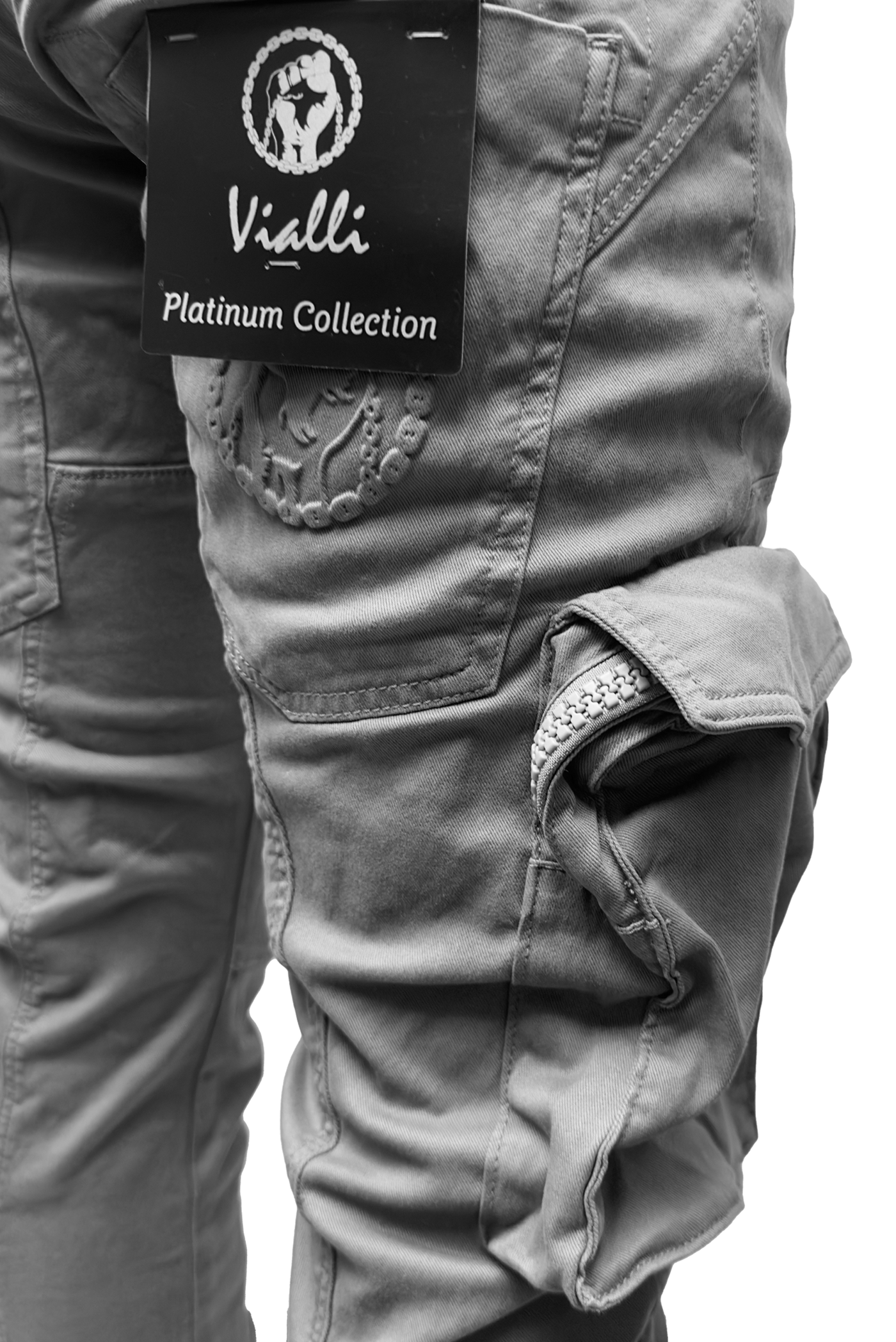 Vialli Joey Grey Cargo Pants: Platinum Collection Comfort & Style