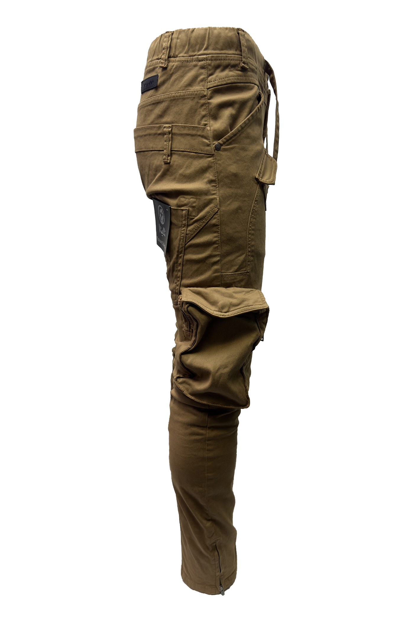 Vialli Joey Khaki Comfort Stretch Cargo Pants with Zip Pockets and Drawstrings