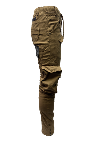 Vialli Joey Khaki Comfort Stretch Cargo Pants with Zip Pockets and Drawstrings