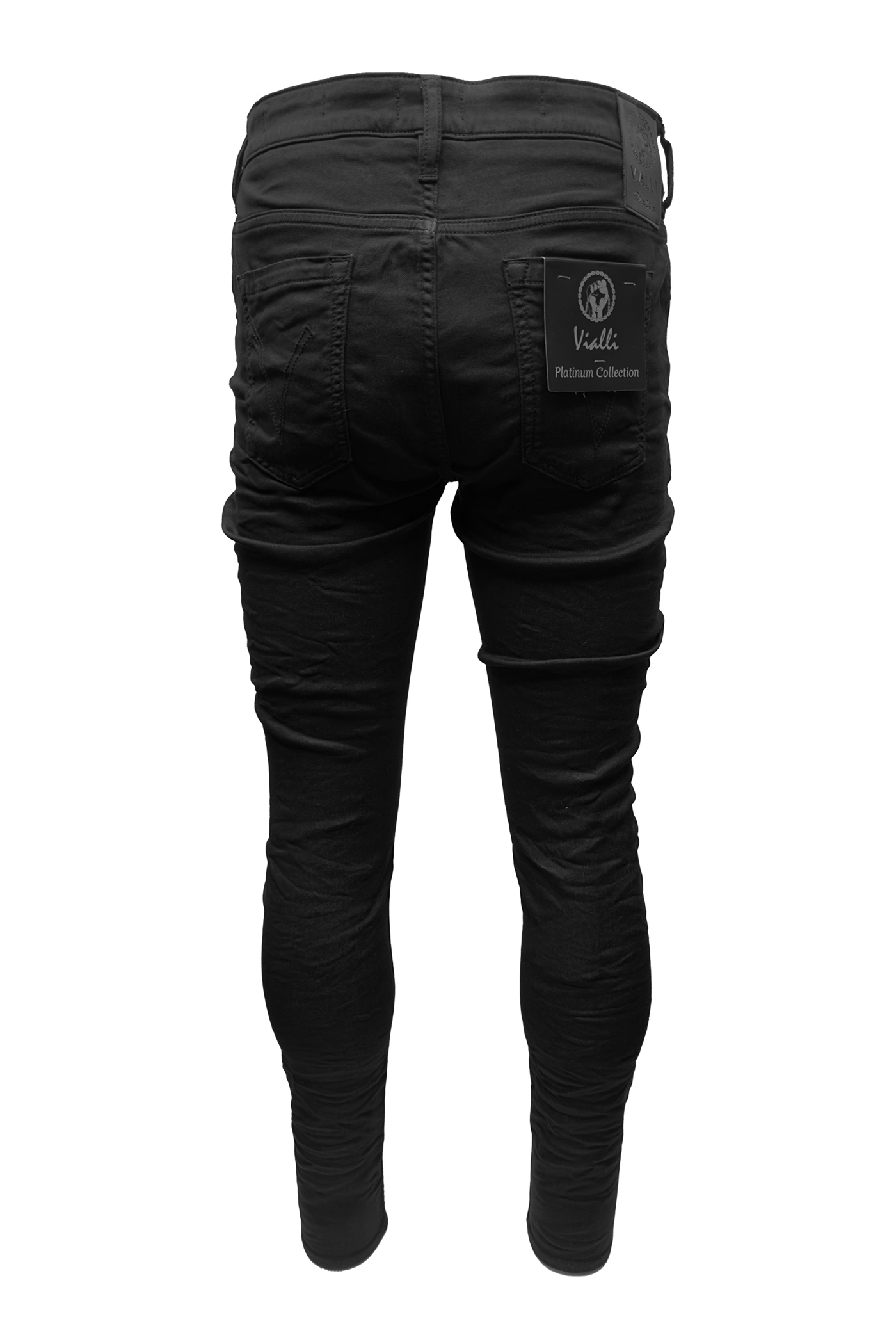 Vialli Joker Ultra-Fit Black Denim Jeans for Men with Embroidered Coin Pocket