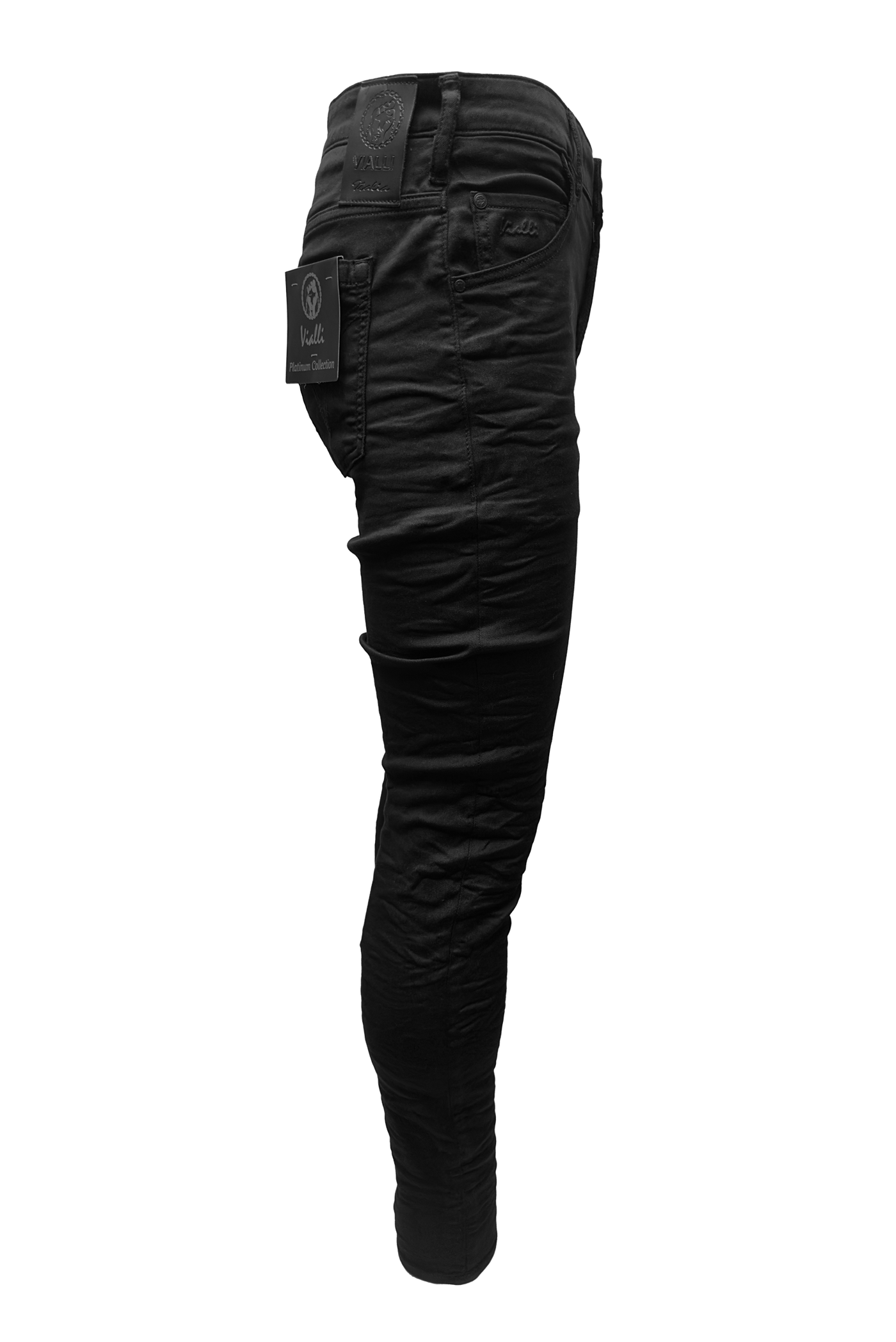 Vialli Joker Ultra-Fit Black Denim Jeans for Men with Embroidered Coin Pocket