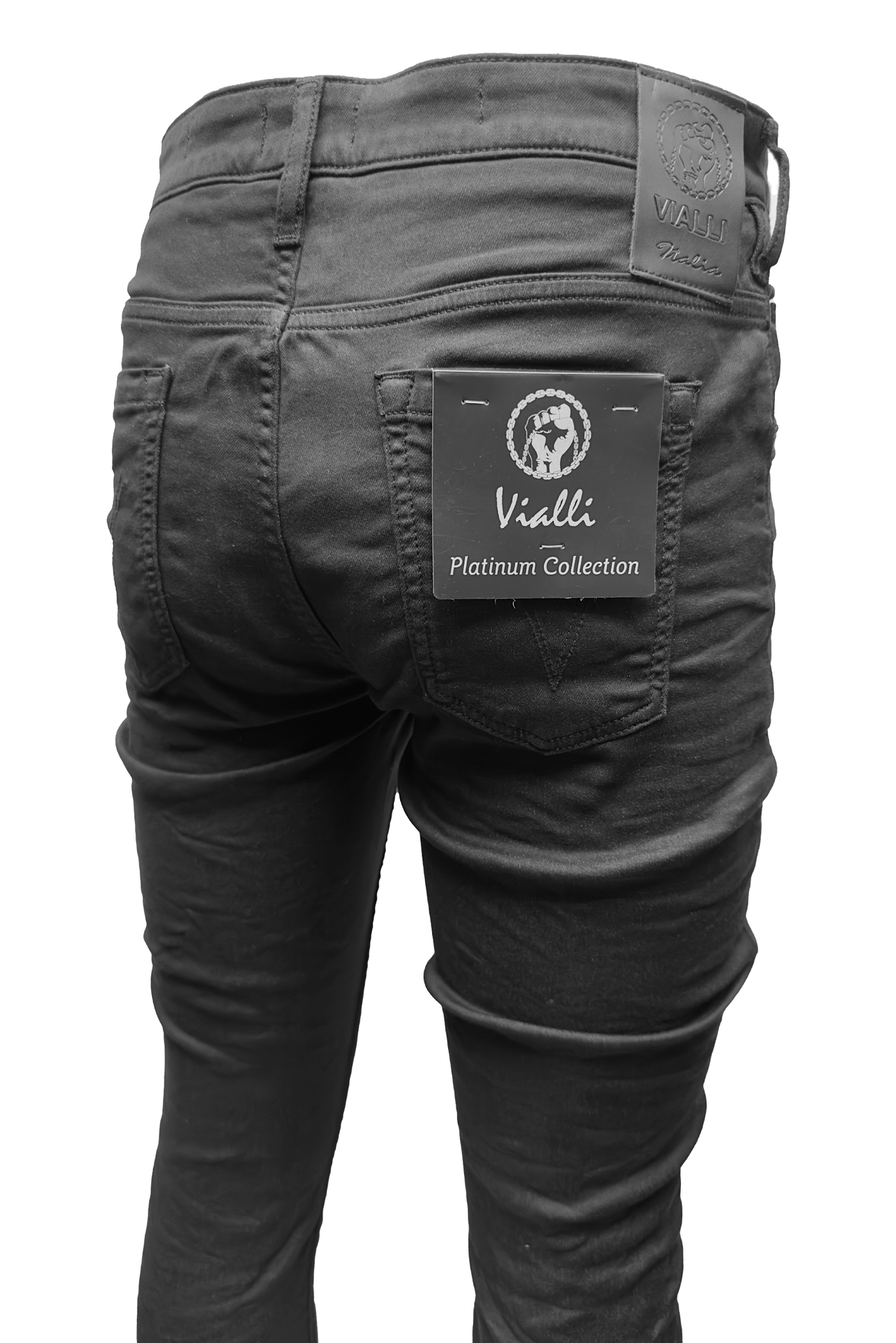 Vialli Joker Ultra-Fit Black Denim Jeans for Men with Embroidered Coin Pocket