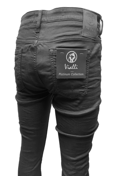 Vialli Joker Ultra-Fit Black Denim Jeans for Men with Embroidered Coin Pocket