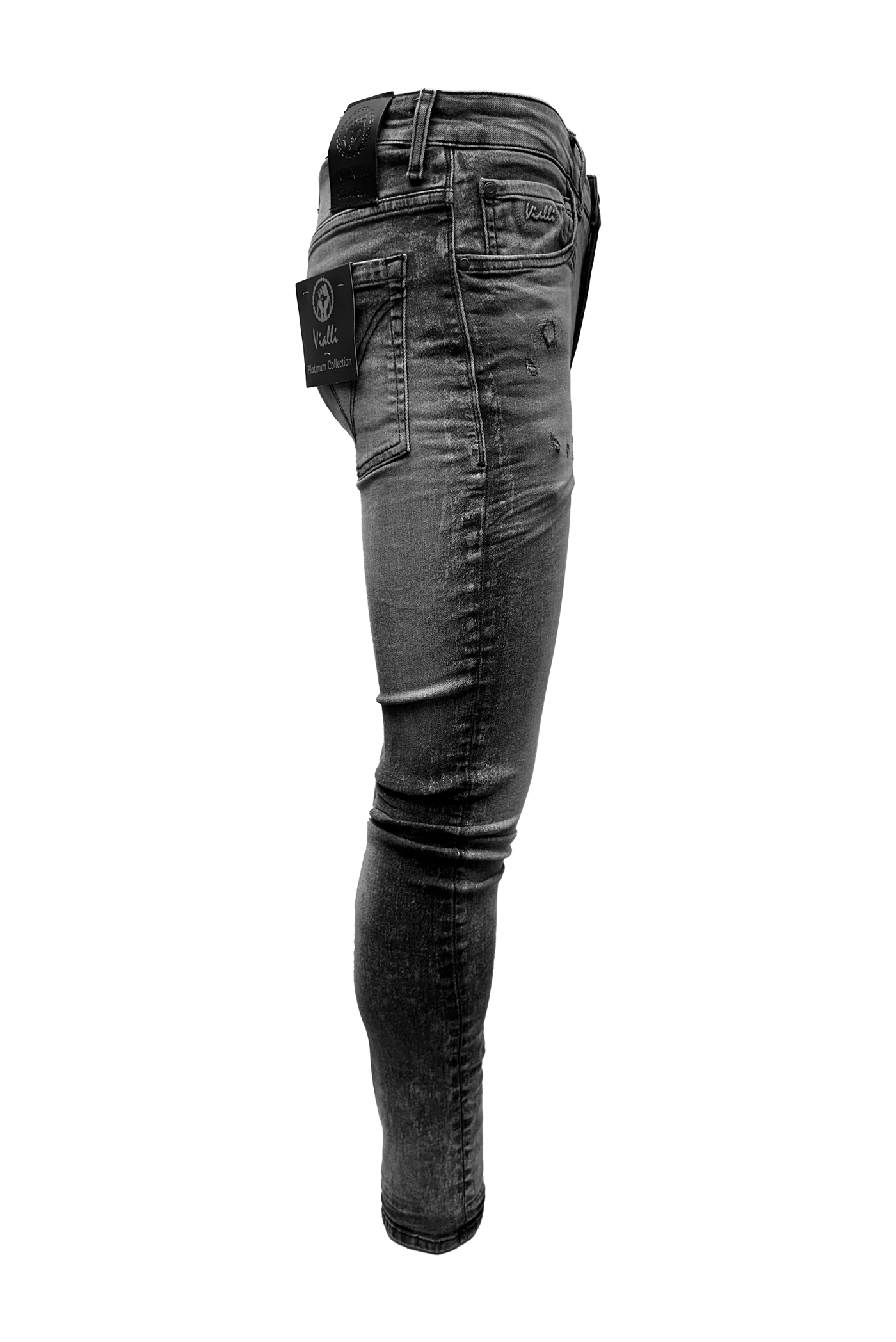 Vialli Jocavic Slim Fit Grey Jeans with Shears Detailing for Men