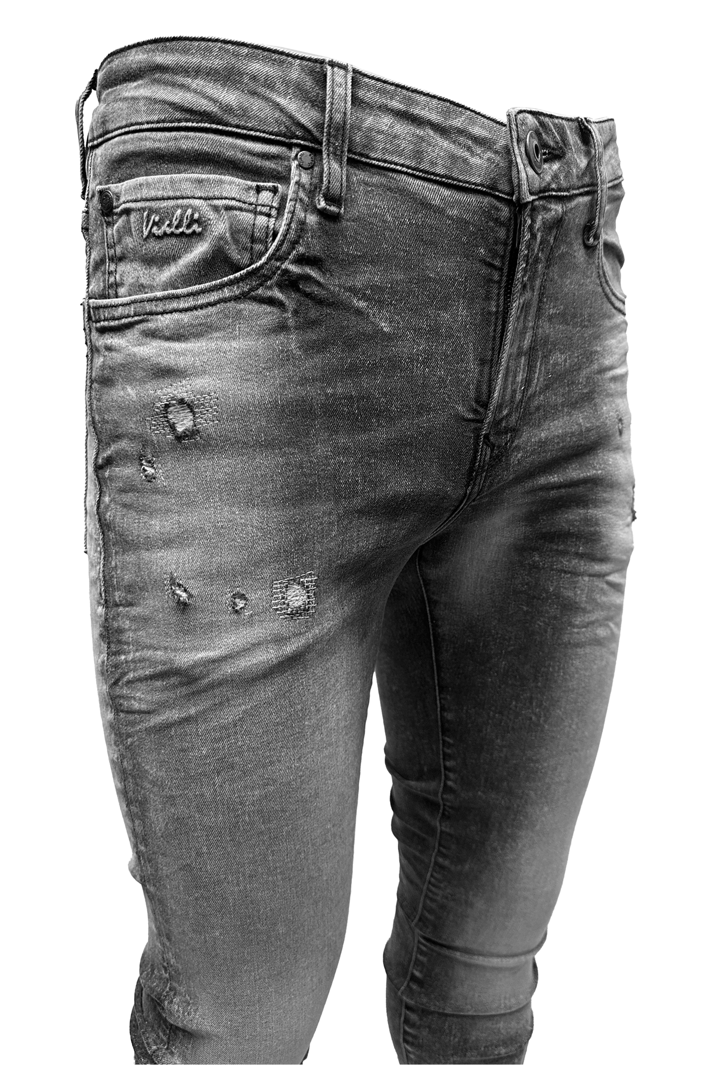 Vialli Jocavic Slim-Fit Stretch Denim Jeans for Men in Stylish Grey