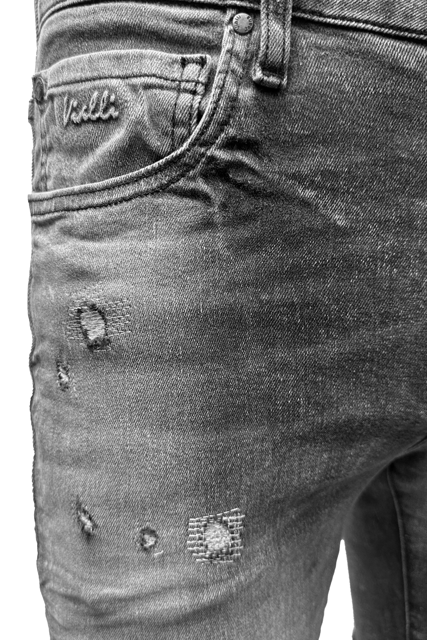Vialli Jocavic Slim Fit Grey Jeans with Shears Detailing for Men