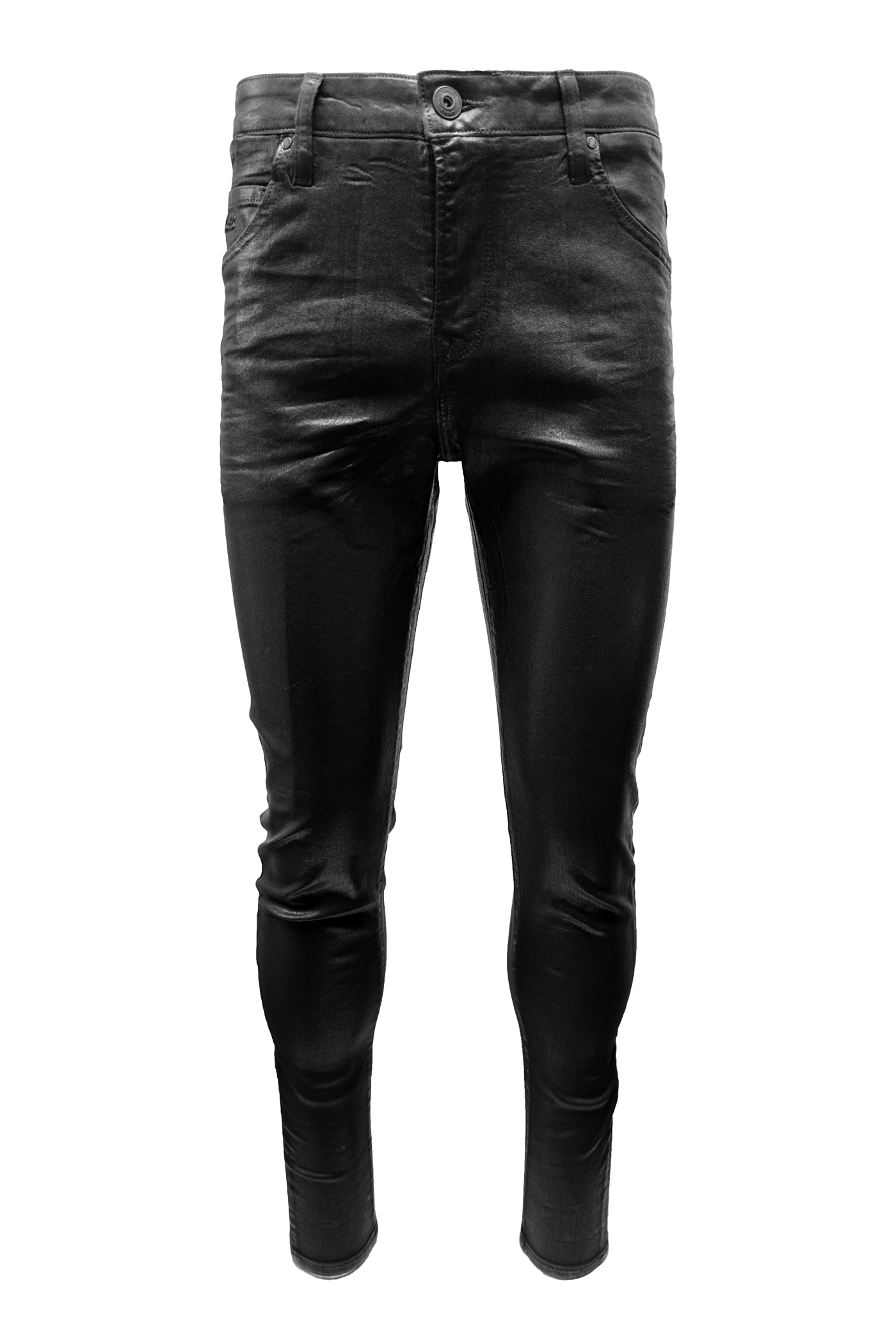 Vialli Jelly Wax Ultra-Fit Jeans: Sleek Black Coated Denim for Men