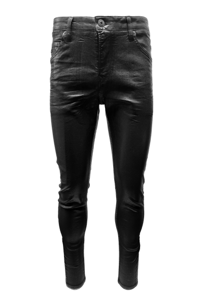 Vialli Jelly Wax Ultra-Fit Jeans: Sleek Black Coated Denim for Men