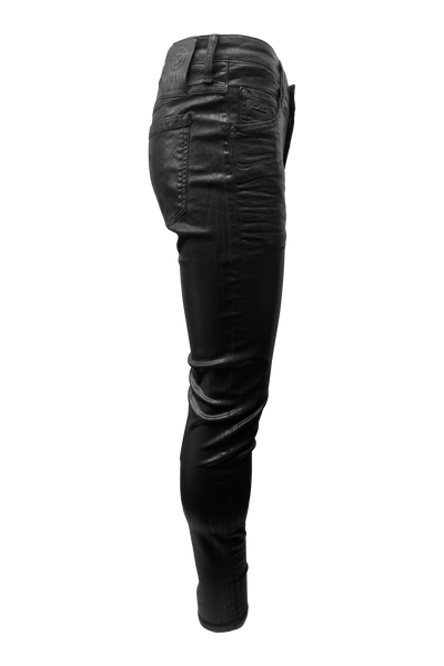 Vialli Jelly Wax Ultra-Fit Jeans: Sleek Black Coated Denim for Men