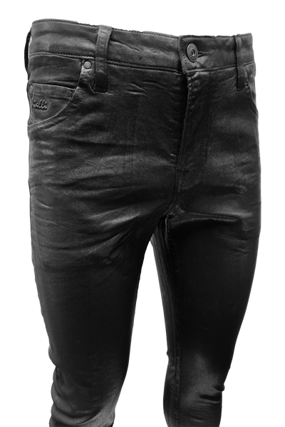 Vialli Jelly Wax Ultra-Fit Jeans: Sleek Black Coated Denim for Men