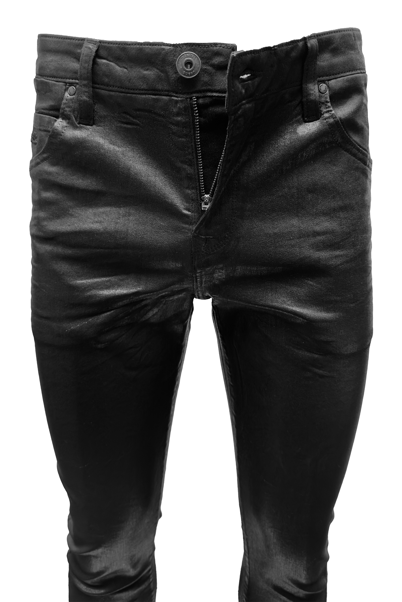Vialli Jelly Wax Ultra-Fit Jeans: Sleek Black Coated Denim for Men