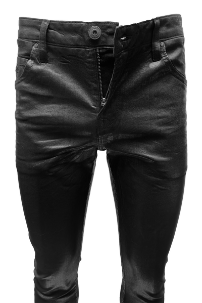 Vialli Jelly Wax Ultra-Fit Jeans: Sleek Black Coated Denim for Men