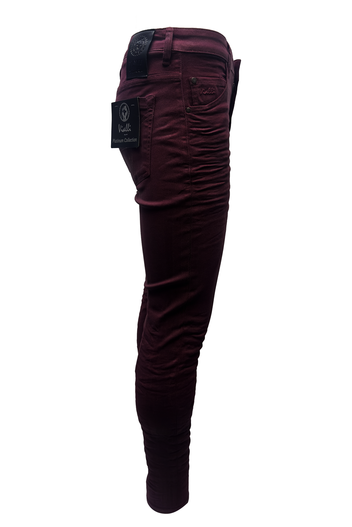 Vialli Jealous Ultra-Fit Maroon Jeans: Platinum Collection Style VJ24D47 Denim