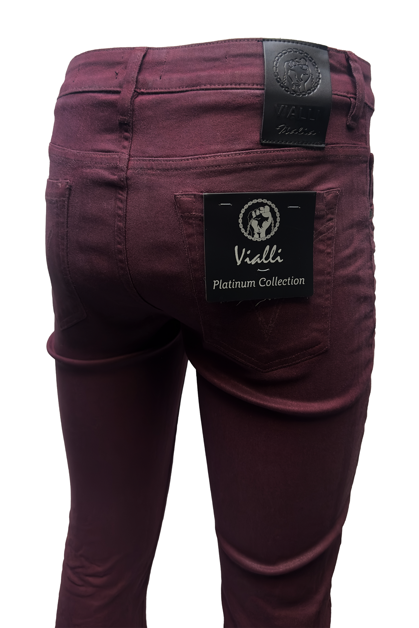 Vialli Jealous Ultra-Fit Maroon Jeans: Platinum Collection Style VJ24D47 Denim