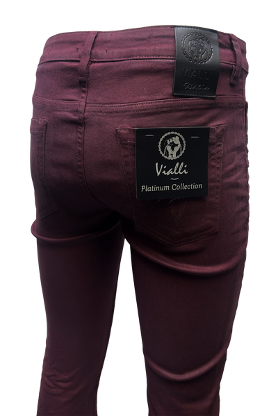 Vialli Jealous Ultra-Fit Maroon Jeans: Platinum Collection Style VJ24D47 Denim
