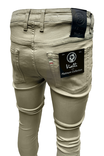 Vialli Jupieter Skinny Jean: Stylish Khaki Sage Designer Denim for Men