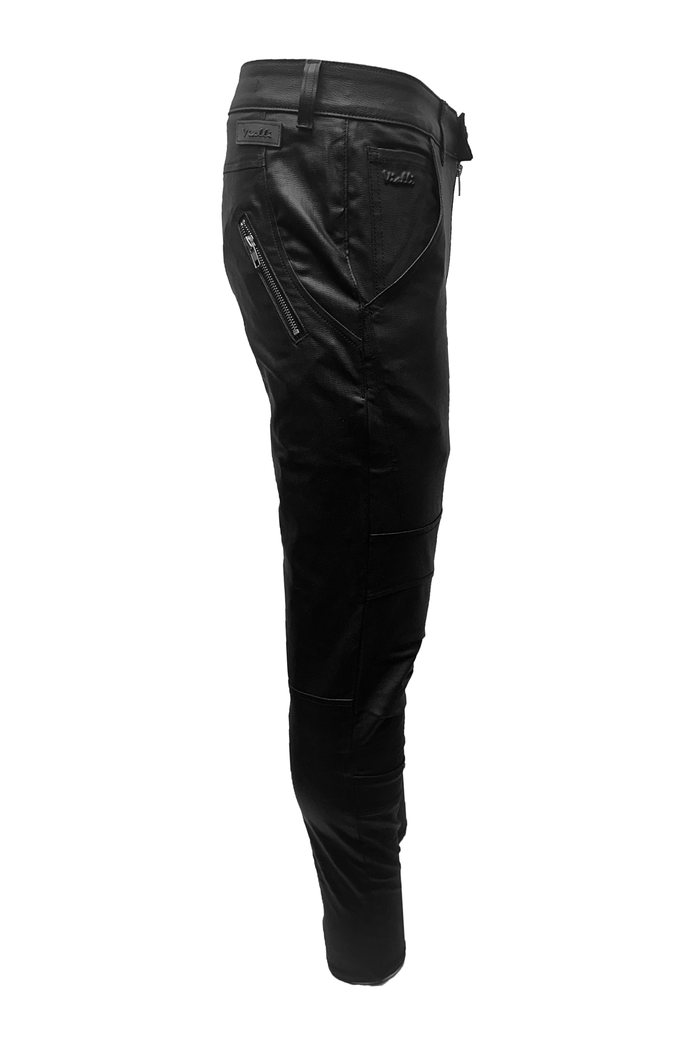 Vialli Ixrisso Wax Ultra-Fit Jeans: Sleek Modern Silhouette, Zippered Pockets, Black