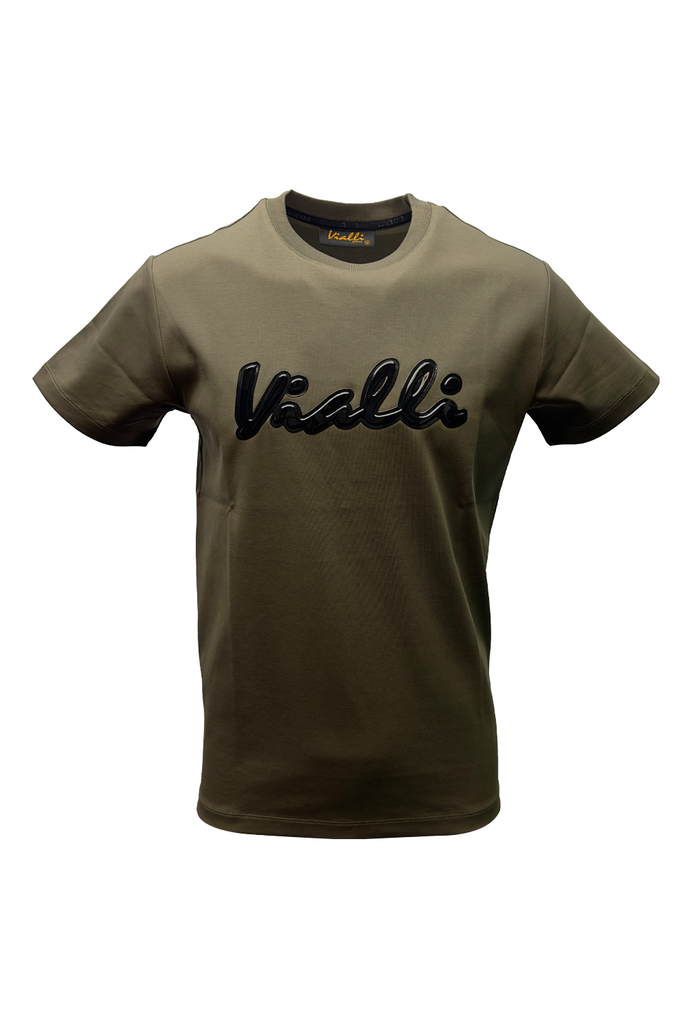 Vialli Men's Justin Olive Rubberized Print Short Sleeve Round Neck T-Shirt