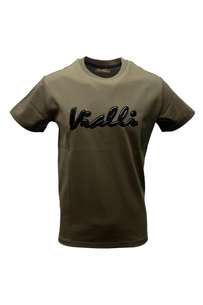 Vialli Men's Justin Olive Rubberized Print Short Sleeve Round Neck T-Shirt