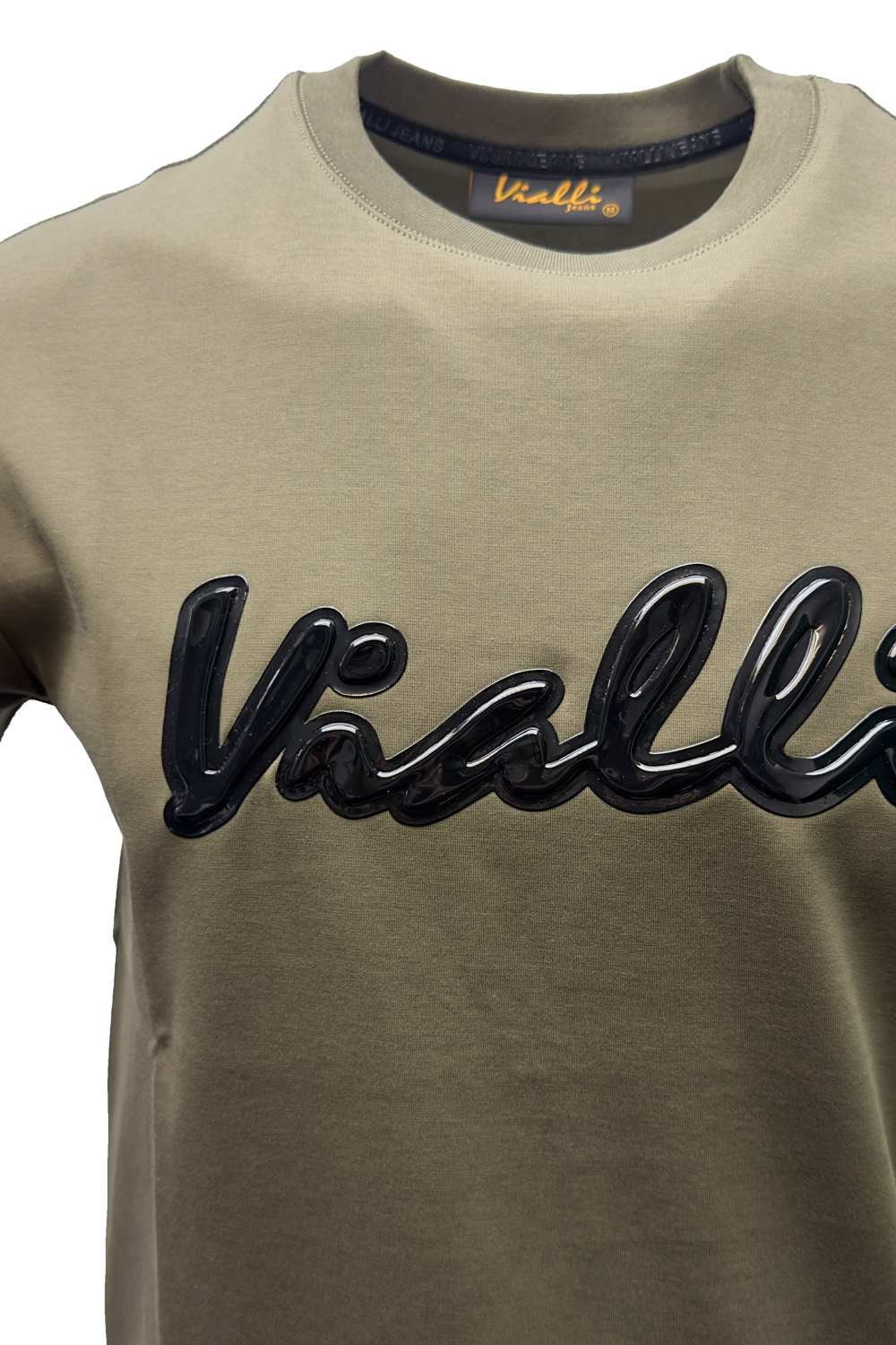 Vialli Men's Justin Olive Rubberized Print Short Sleeve Round Neck T-Shirt