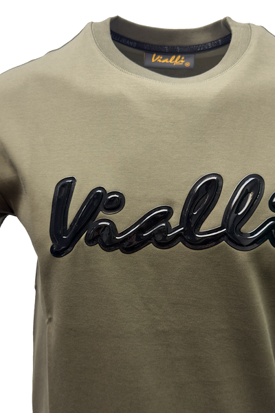 Vialli Men's Justin Olive Rubberized Print Short Sleeve Round Neck T-Shirt