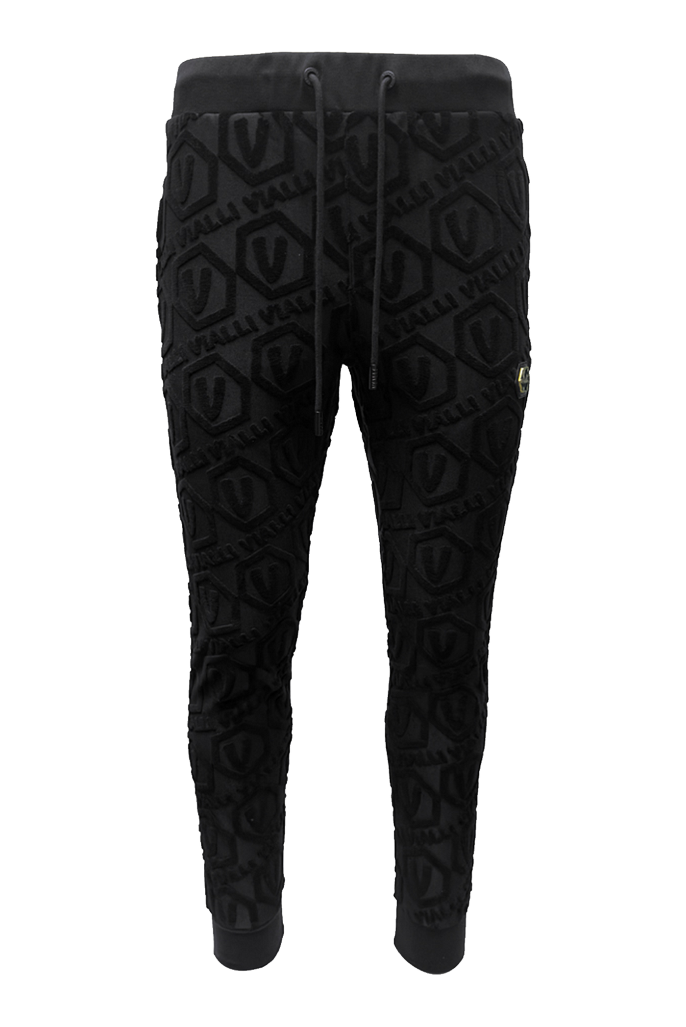 Vialli Grizzly Black Jacquard Track Pants with Gold Hexagonal Logo