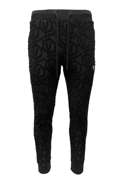 Vialli Grizzly Black Jacquard Track Pants with Gold Hexagonal Logo