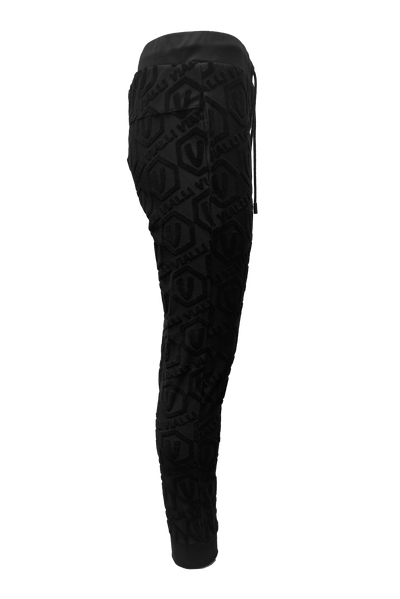 Vialli Grizzly Black Jacquard Track Pants with Gold Hexagonal Logo