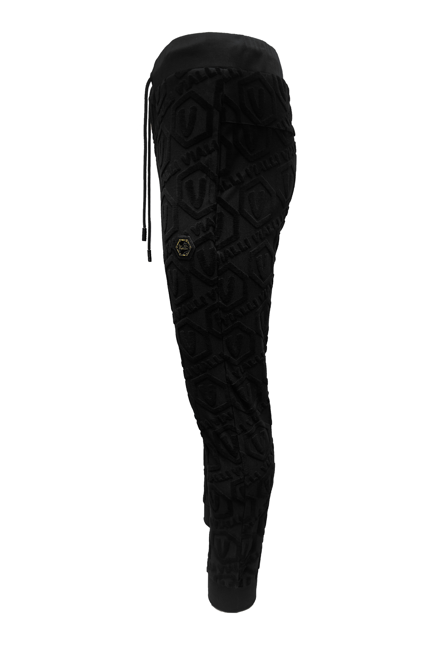 Vialli Grizzly Black Jacquard Track Pants with Gold Hexagonal Logo