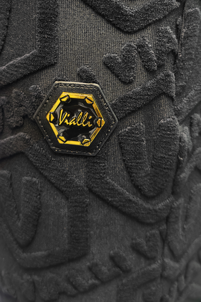 Vialli Grizzly Black Jacquard Track Pants with Gold Hexagonal Logo