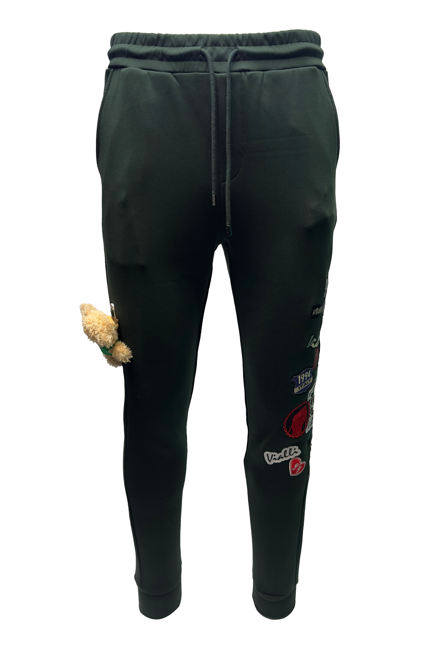 Vialli Kithenb Olive Track Pants with Patches and Teddy Detail