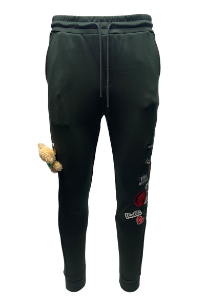 Vialli Kithenb Olive Track Pants with Patches and Teddy Detail