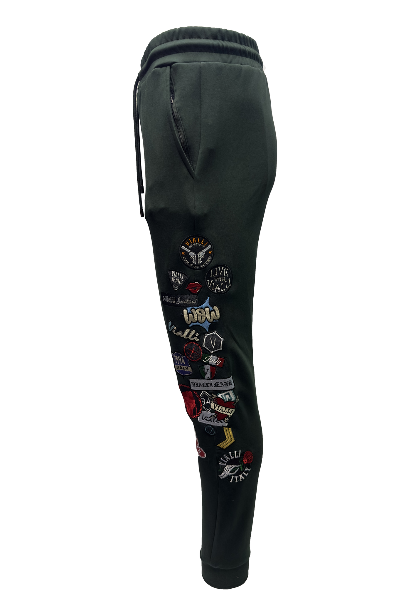 Vialli Kithenb Olive Track Pants with Patches and Teddy Detail
