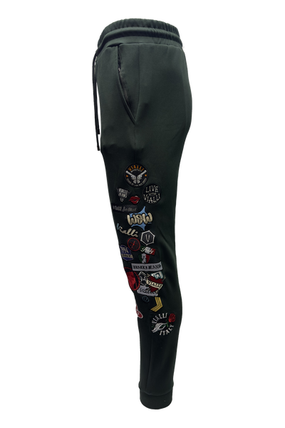 Vialli Kithenb Olive Track Pants with Patches and Teddy Detail