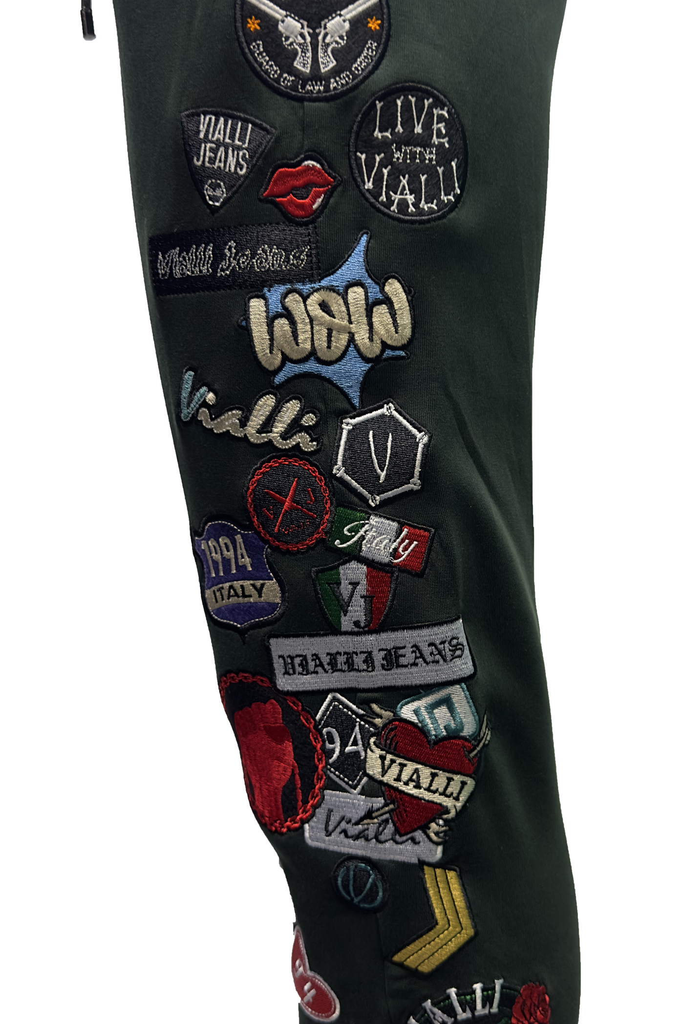 Vialli Kithenb Olive Track Pants with Patches and Teddy Detail