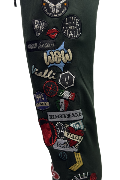 Vialli Kithenb Olive Track Pants with Patches and Teddy Detail