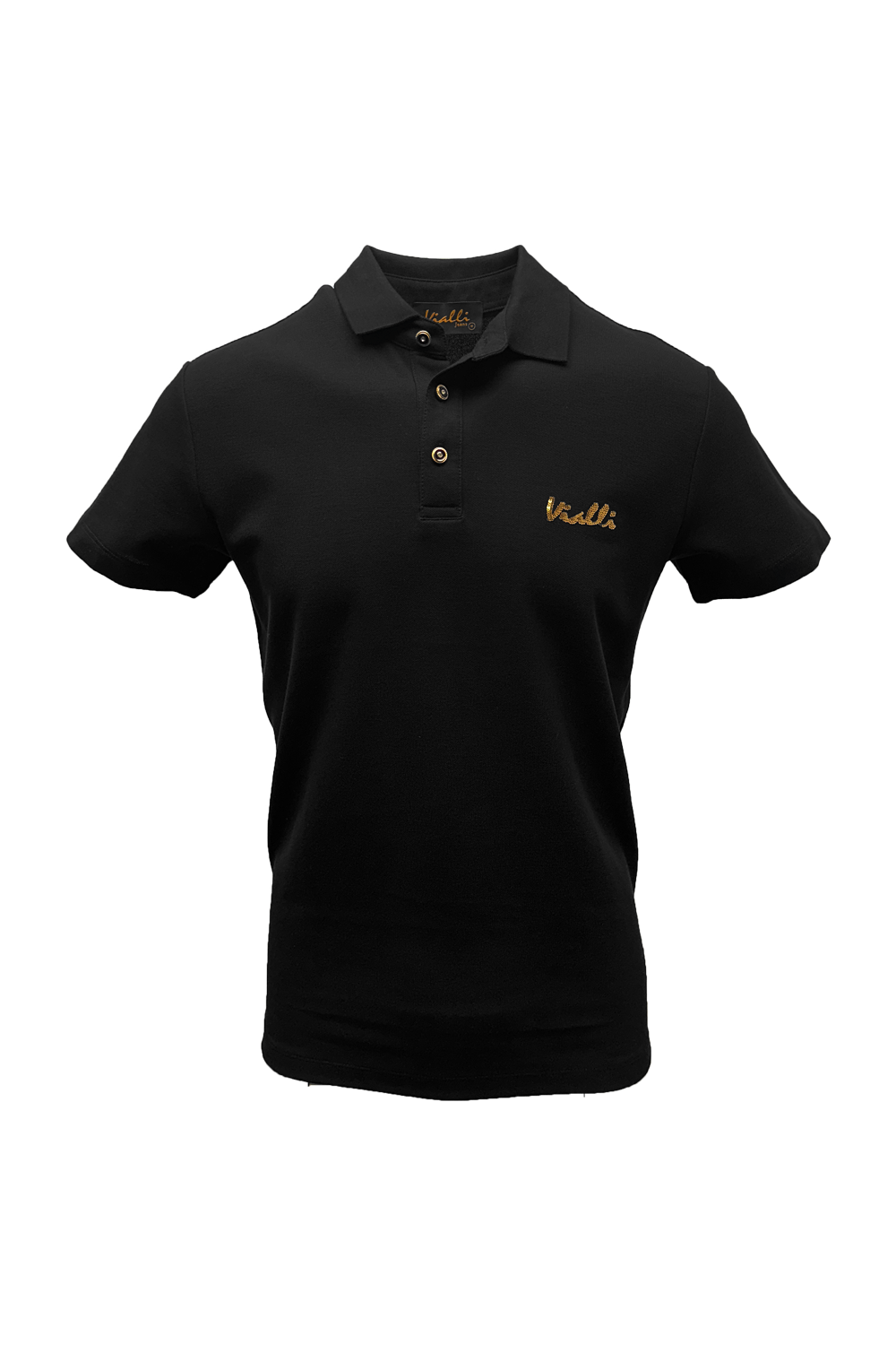 Vialli Kabza Black Golfer: Premium Cotton, Sequined Branding, Studded Details