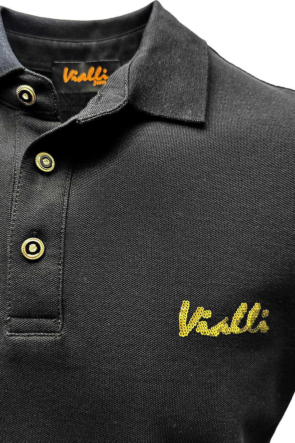 Vialli Kabza Black Golfer: Premium Cotton, Sequined Branding, Studded Details