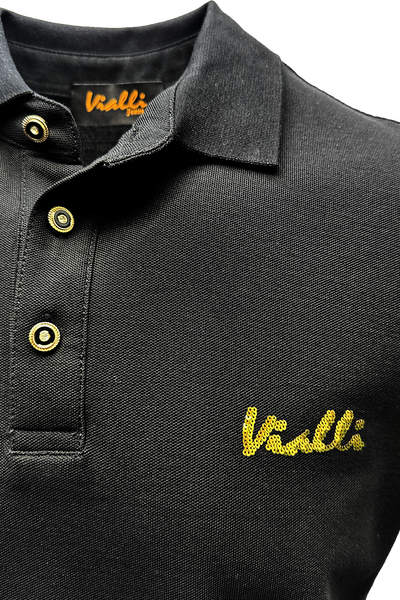 Vialli Kabza Black Golfer: Premium Cotton, Sequined Branding, Studded Details
