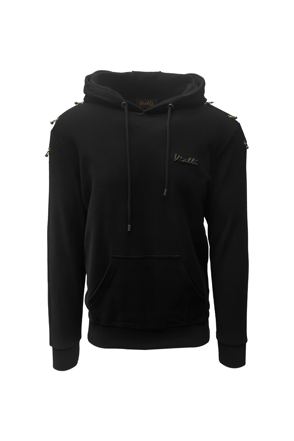Vialli Klinat Black 100% Cotton Hoodie with Stylish Ring Details