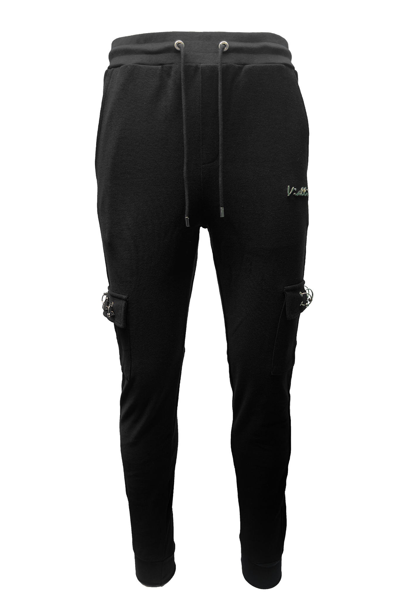 Vialli Klinab Men's Black Track Pants with Drawstring and Zip Pockets