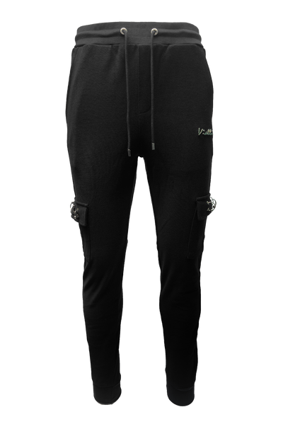 Vialli Klinab Men's Black Track Pants with Drawstring and Zip Pockets