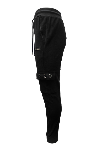 Vialli Klinab Men's Black Track Pants with Drawstring and Zip Pockets