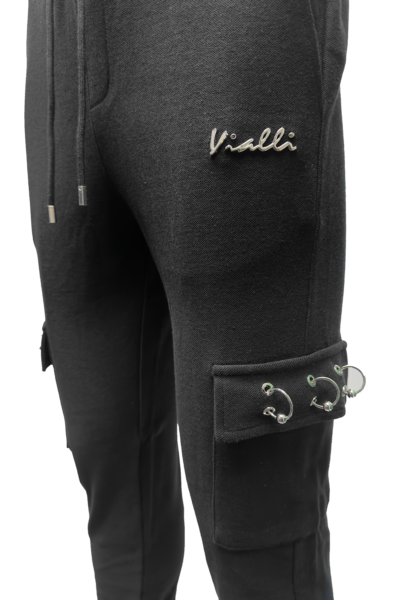 Vialli Klinab Men's Black Track Pants with Drawstring and Zip Pockets
